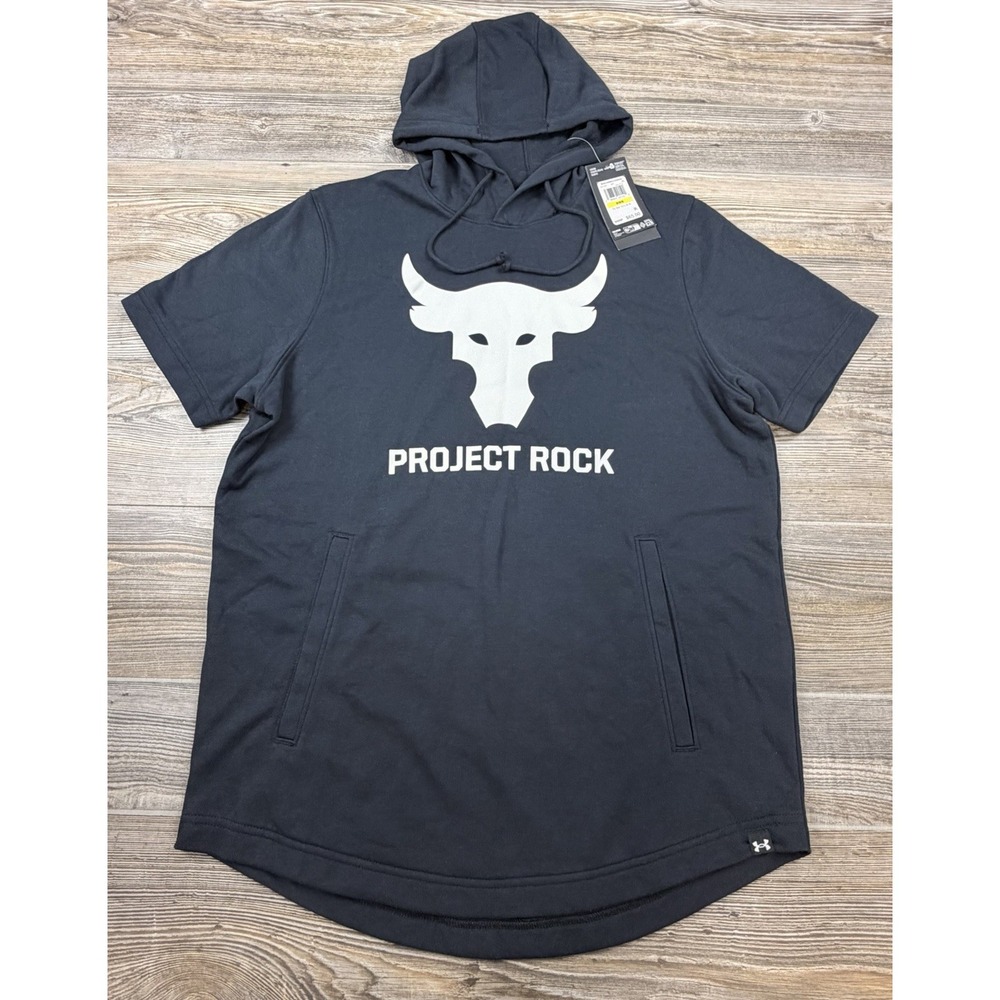Under Armour Project Rock Short Sleeve Pullover Hoodie Men's Size M Black NWT